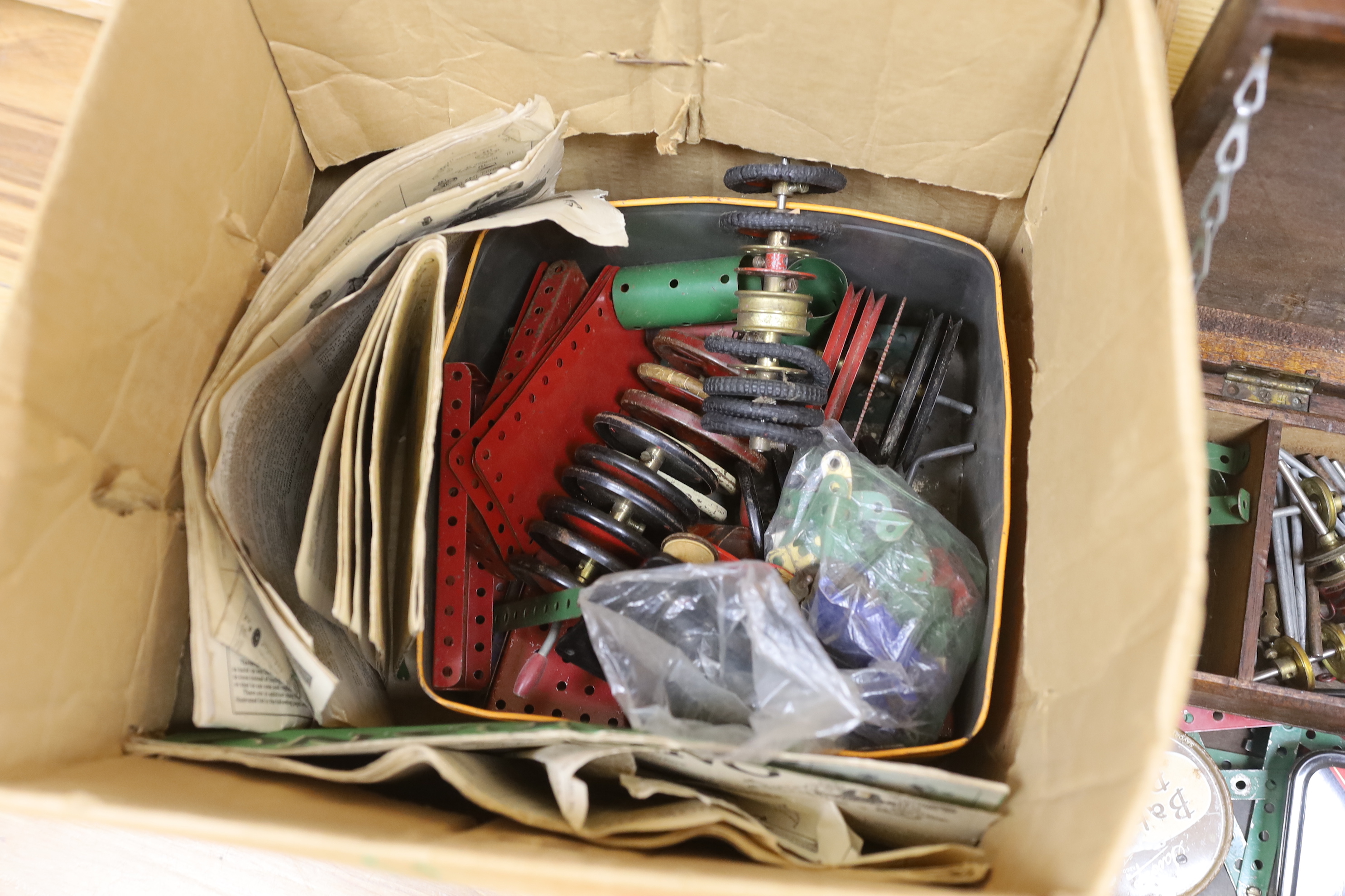 A quantity of Meccano, Dinky toys and a bagatelle board